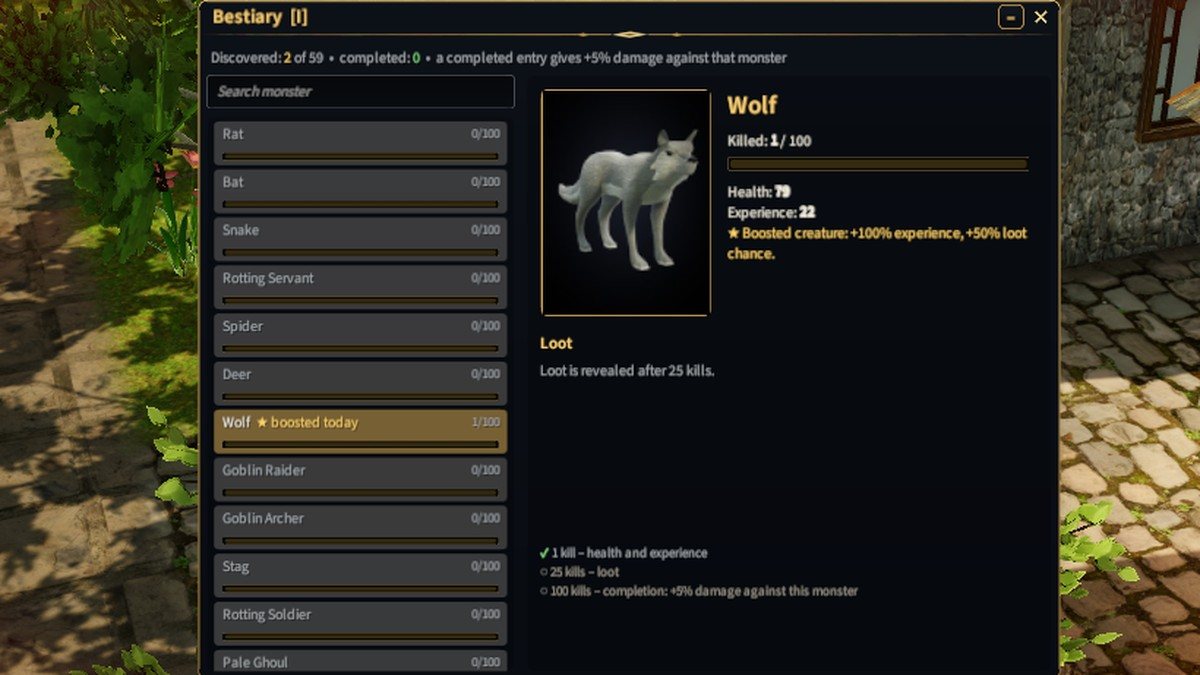 The boosted creature of the day is marked in the bestiary